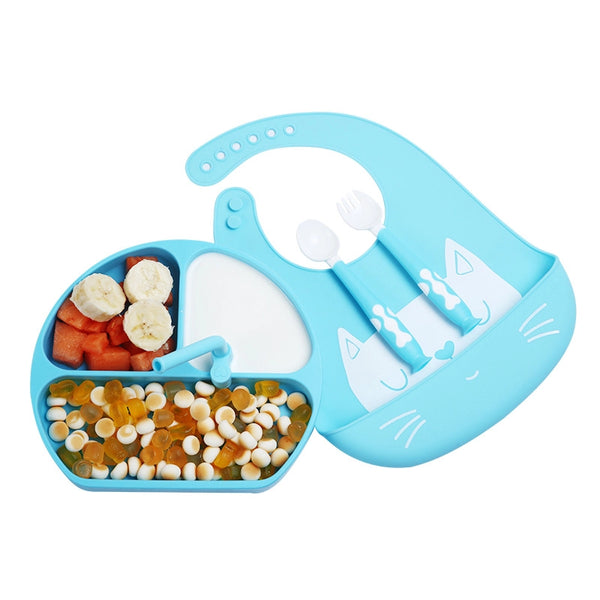 Silicone Children's Cutlery Set - Cartoon Bib